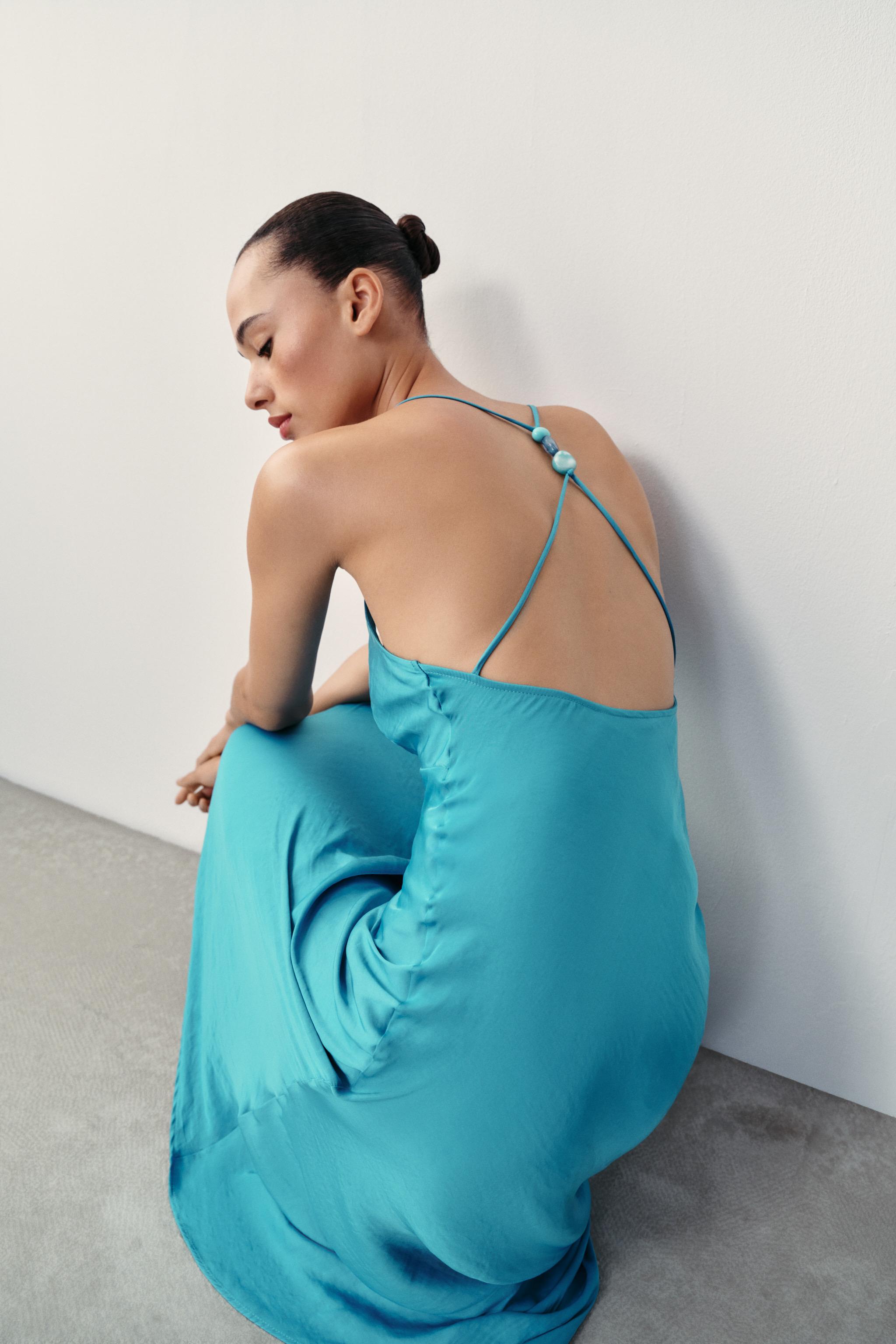 BEADED BACK SATIN EFFECT DRESS
